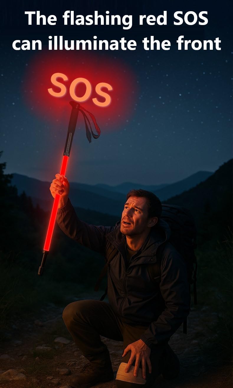 Luminous Hiking Pole, Aviation Aluminum Design, Eva Foam Grip, 8-Hour Endurance, Ip55 Waterproof, with Sos Red Flashing Function. 1 Piece