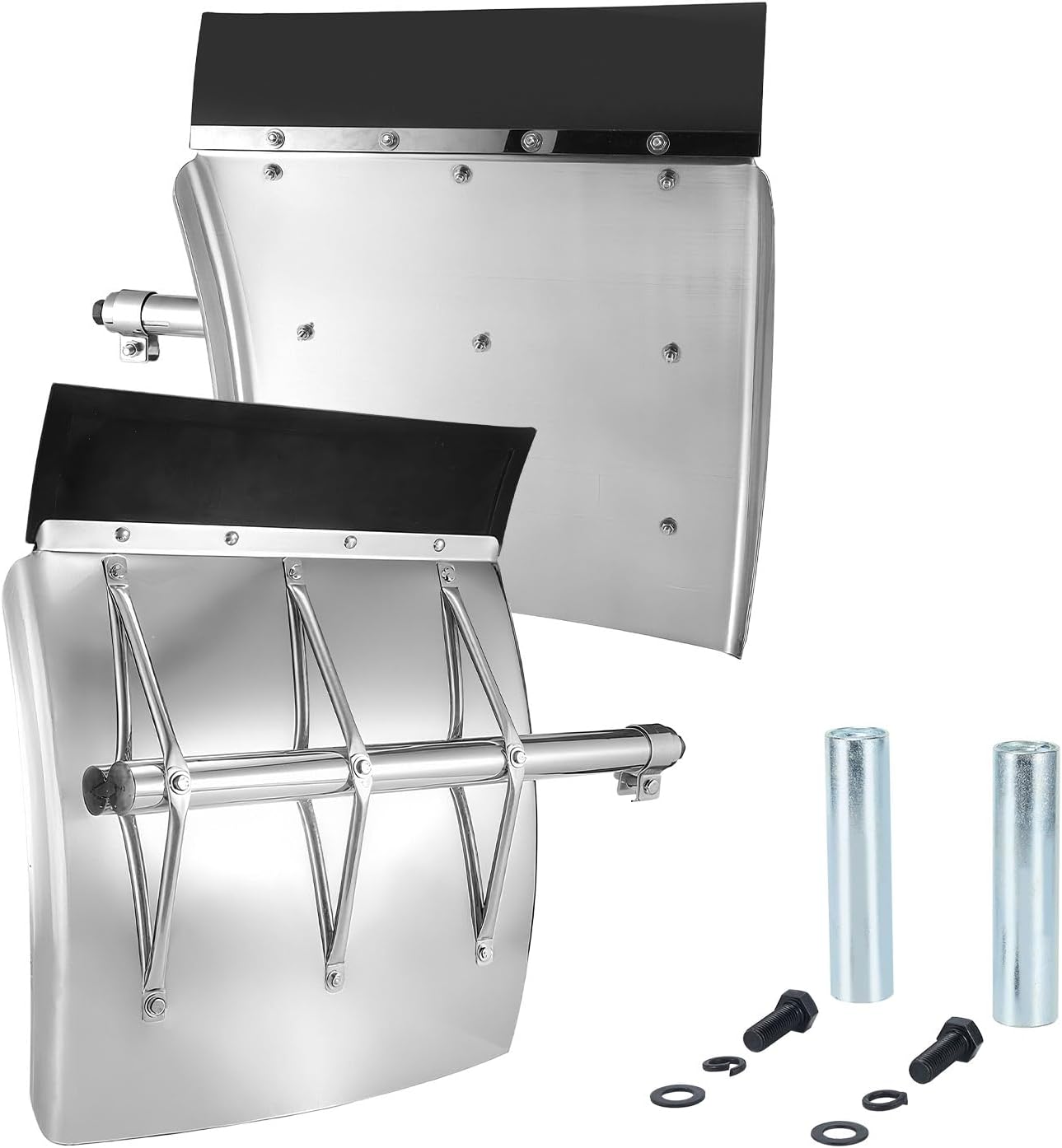 24" x 24" Quarter Fenders for Semi Truck, 430 Stainless Steel, Triangle Bracket and Mounting Hardware Included, Right Left, Fit for Freightliner, Kenworth, Volvo, Peterbilt