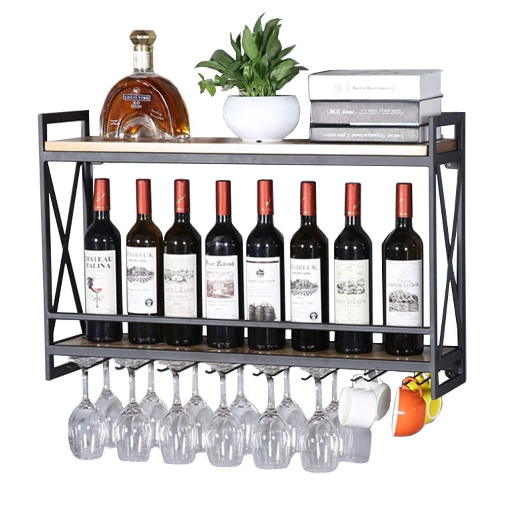 industriali Accessori sospesi in Metallo Nero Rustico sospeso a Parete, mensole in Legno a 2 Piani Rack di stoccaggio Decorazioni per la casa