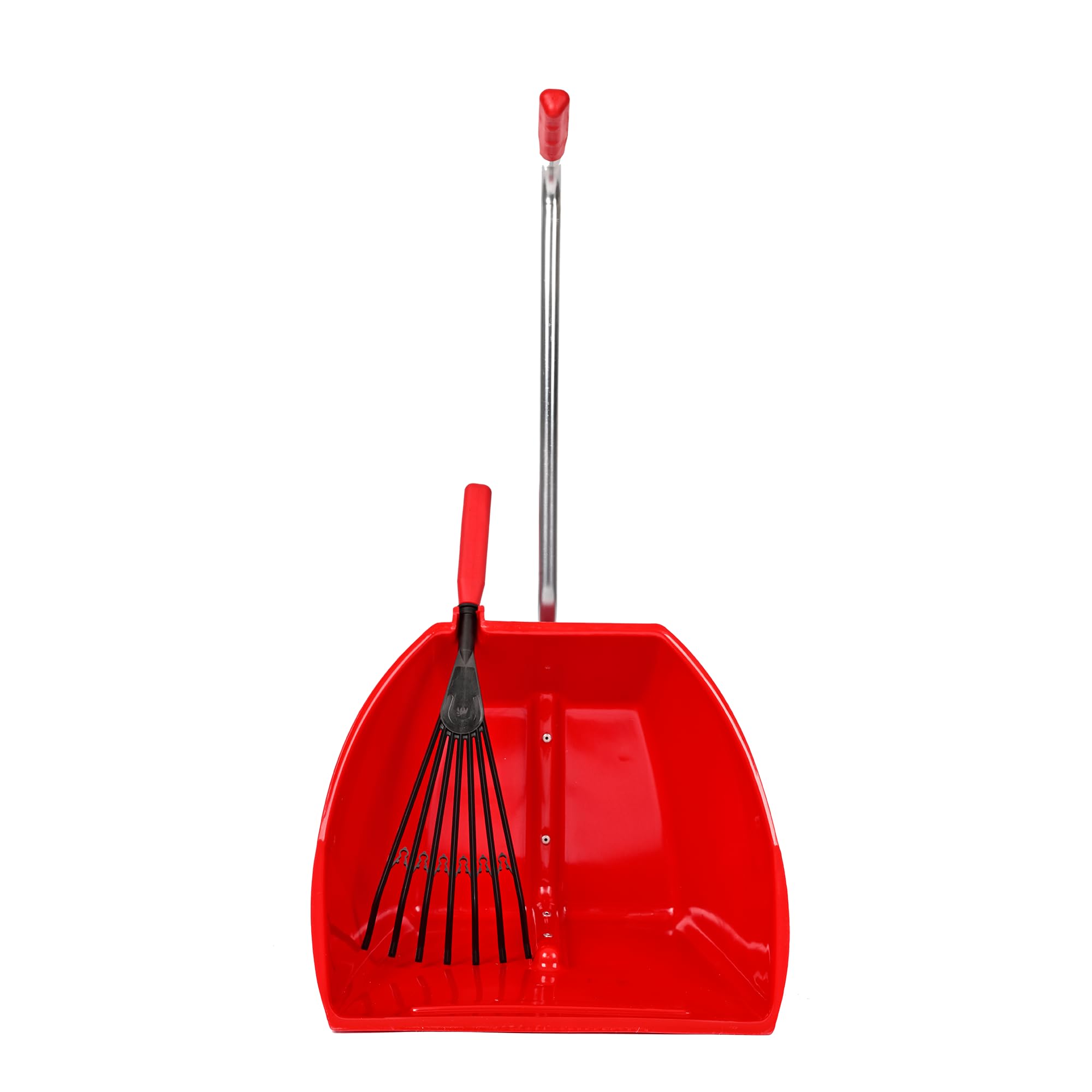 Red Gorilla Official - BIG TIDEE with Short Black Plastic Rake Large Red Scoop Pan with Short Handle Wide Deep Dustpan for Garden Stable Home or Building Site