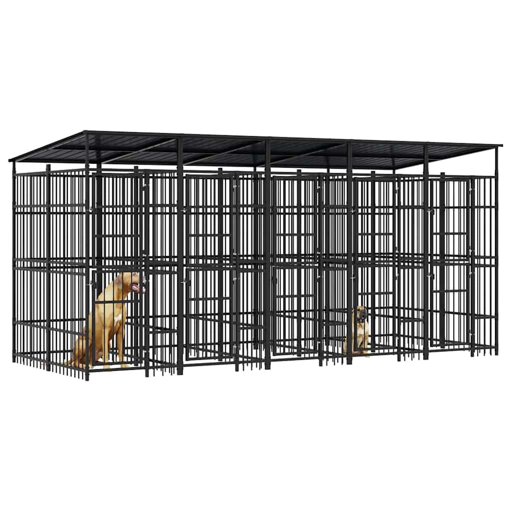 Canile da esterno con tetto per cani in acciaio 9,22 m² Recinto esterno per cani e cuccioli, gabbia per giardino