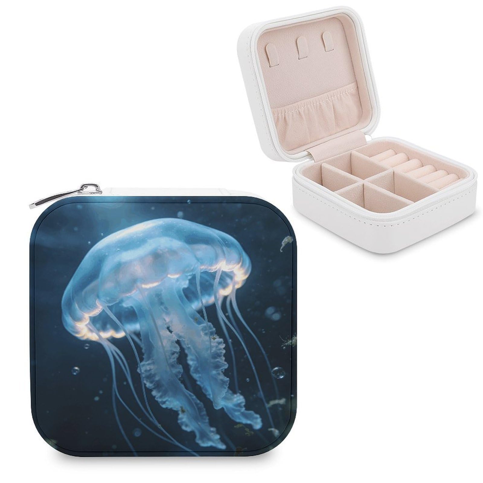 LZQPOEAS Jellyfish Jewelry Box, PU Patterned Storage Case, Portable Travel Jewelry Organizer Box for Storing Rings, Pendants, Earrings, Necklaces, And Women's Specialized
