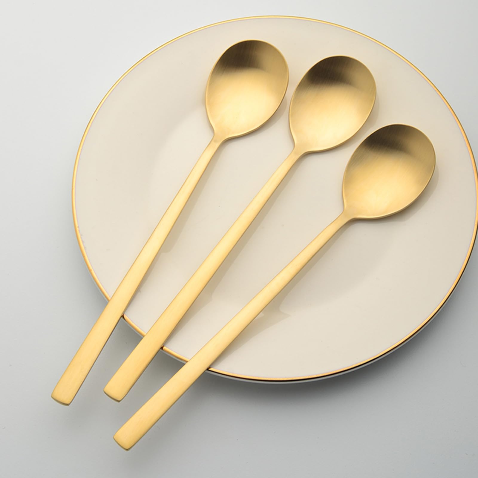 Cuillères à soupe 100 % cuivre pur, 21 cm en laiton forgé à la main, adaptées pour les repas à la maison, les restaurants, les desserts, les gâteaux, la crème glacée (2)