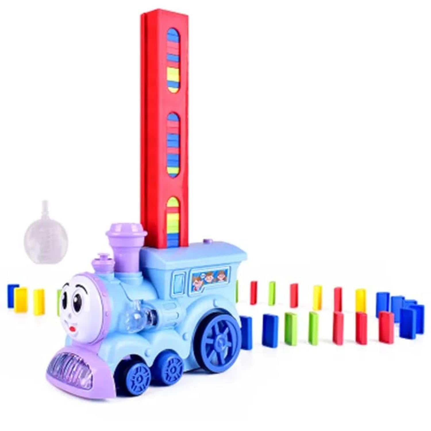 JOYTECHSAutomatic Domino Train, with Steam, Lights, Music, Creative Kid's toy Blue
