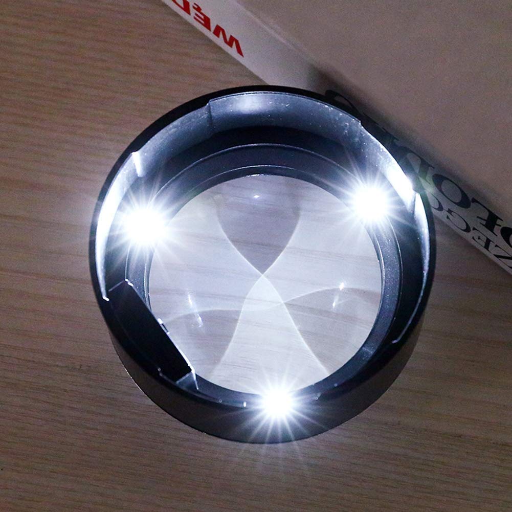 Lupa de sobremesa de 5 aumentos de gran tamaño, con 3 luces LED, lupa pisapapeles de escritorio, fácil de usar, compatible con placa de ancianos Lucky Star