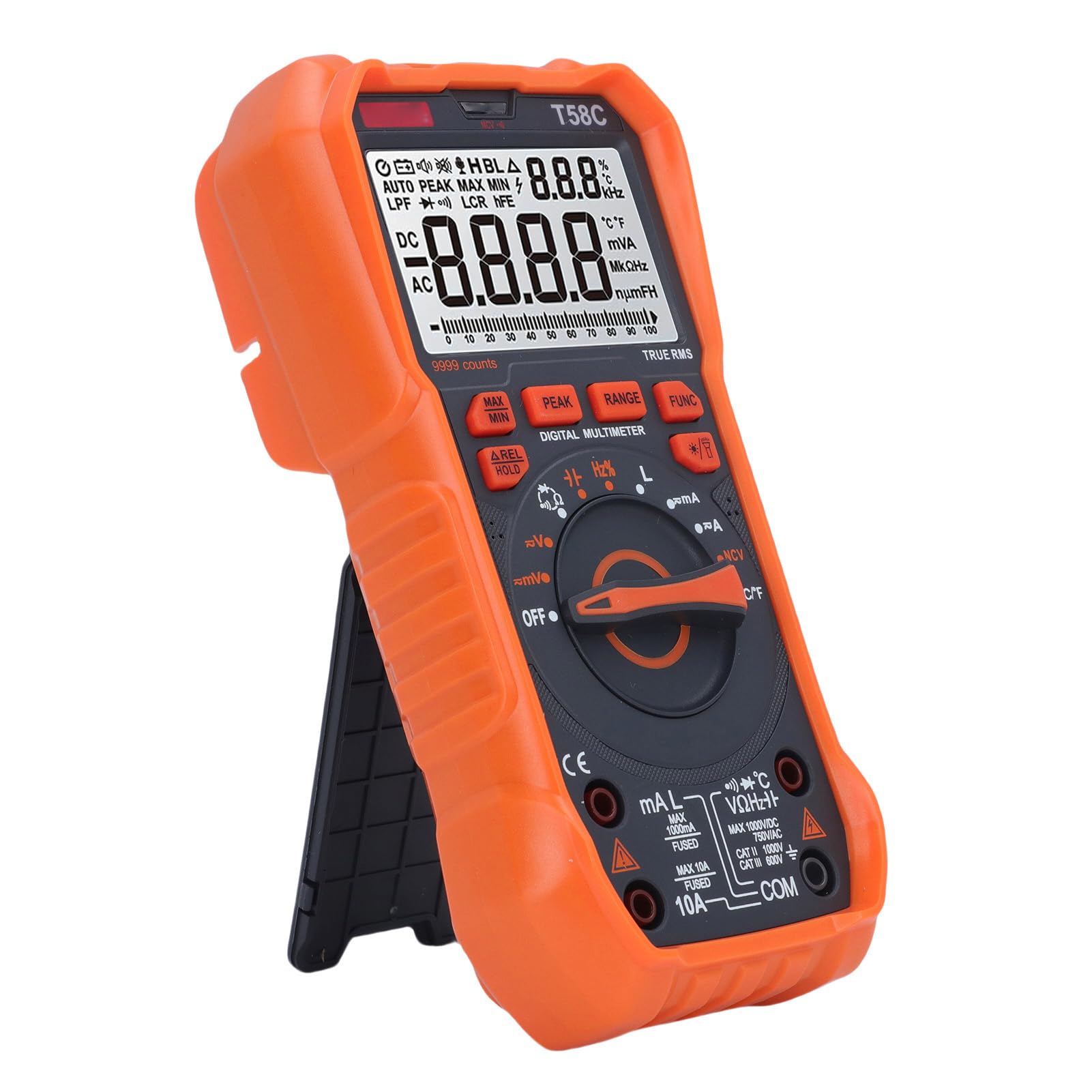 Jeffergarden Multimetro Digitale 9999 Conteggi TRMS Auto-Ranging Rilevatore NCV con Retroilluminazione Torcia Custodia in Silicone per Tensione Corrente AC DC Resistenza Capacità Frequenza
