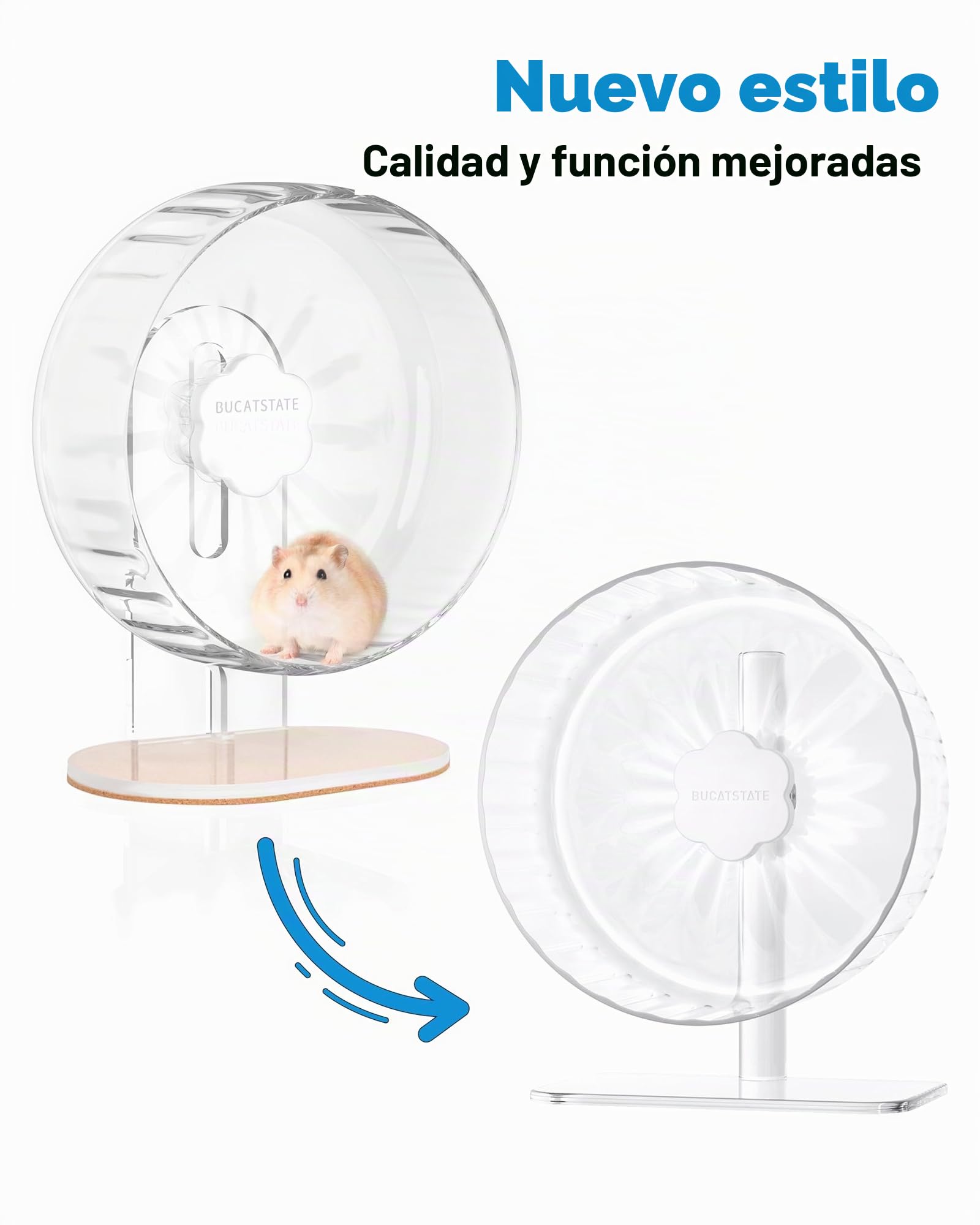 BUCATSTATE Rueda para Hámsters, 21cm Silenciosa Hámster Running Wheel, Juguete de Hámster, Transparente Rueda de Ejercicio para Mascotas para Hamster Gerbil Conejillo de Indias (Transparente)