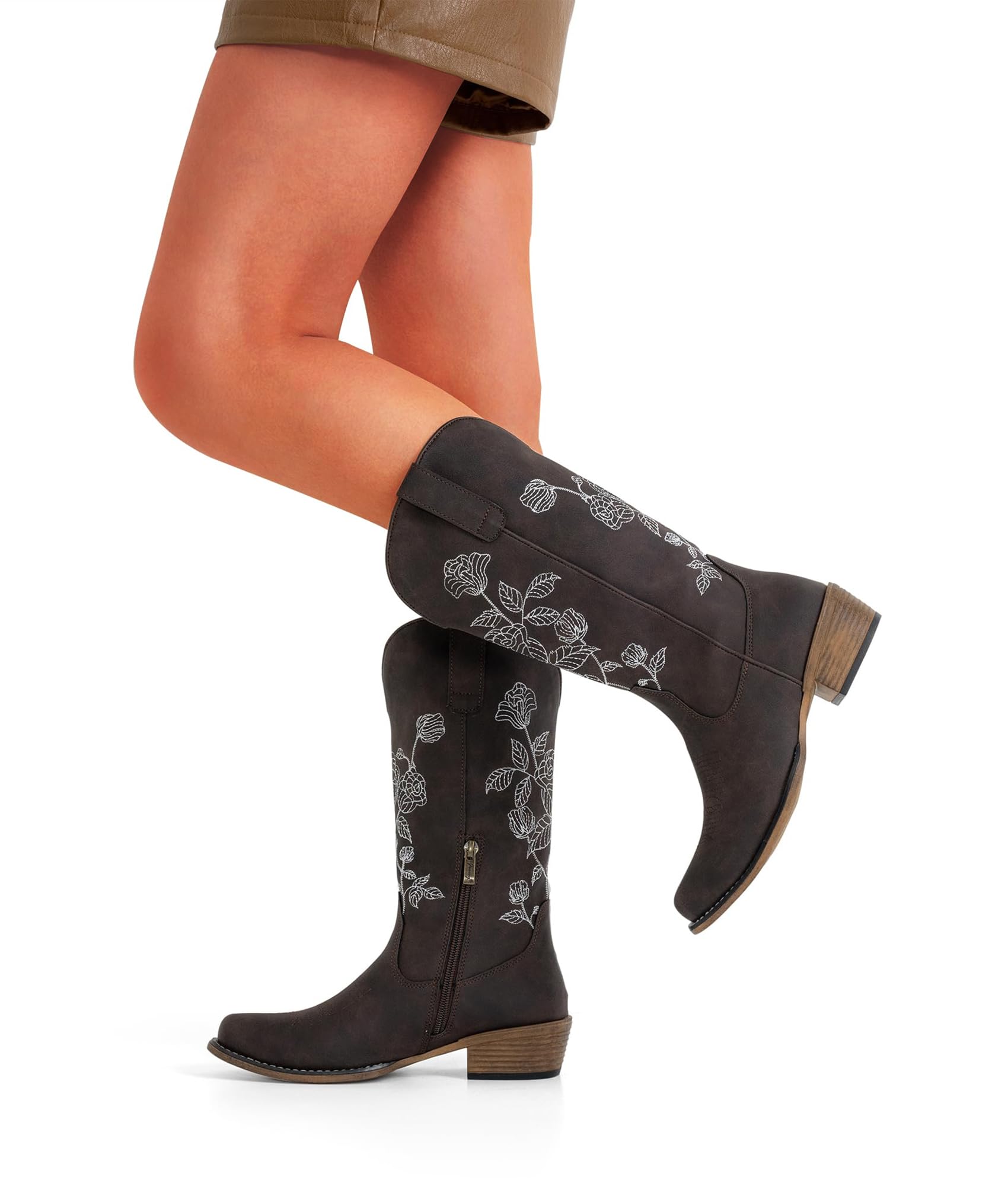 Public Desire Calabasas Gold Western Embroidered Knee High Pointed Toe Cowboy Boots 11409594