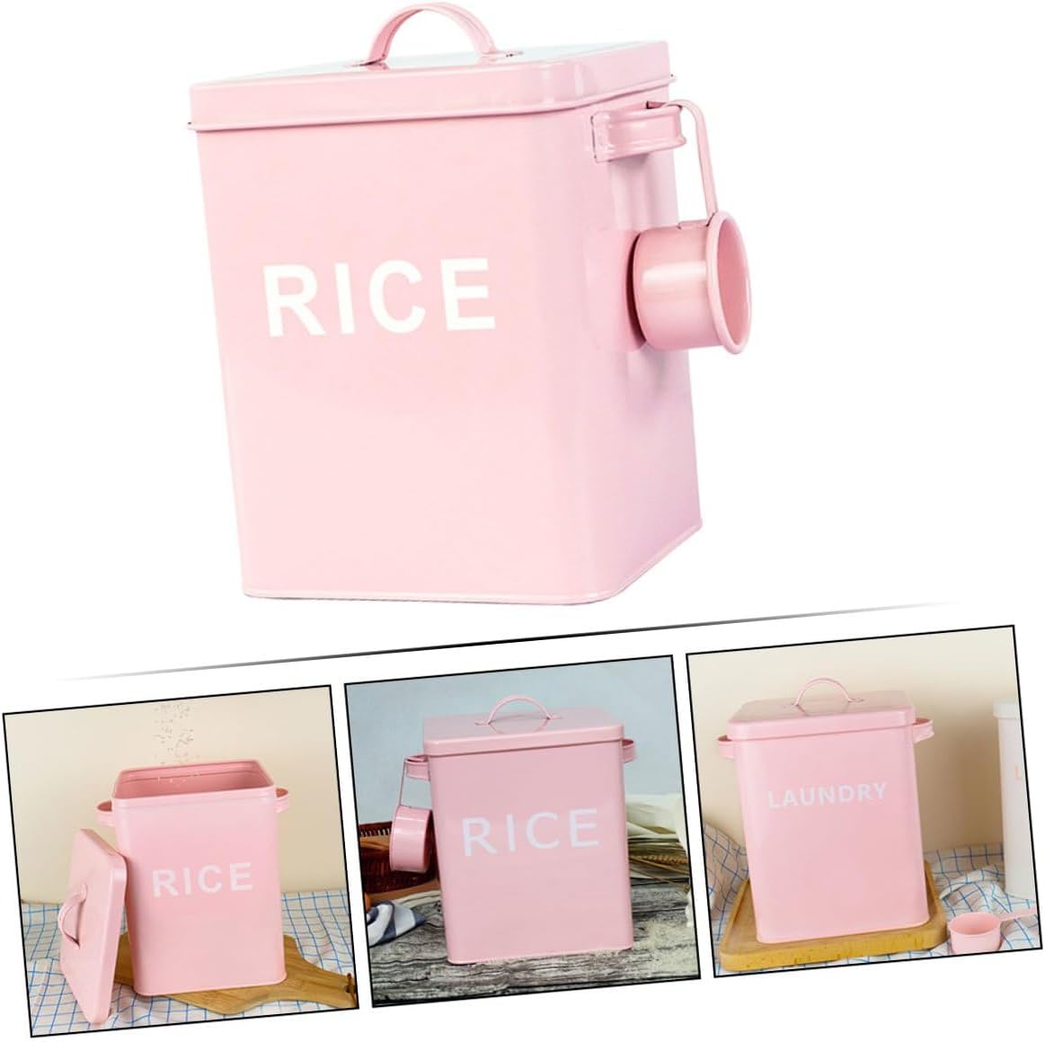 FAVOMOTO Sealed Pet Food Storage Bucket with Measuring Cup Iron Rice Case Large Capacity Dry Food Container for Dog Cat Feeding and Kitchen Use Pink