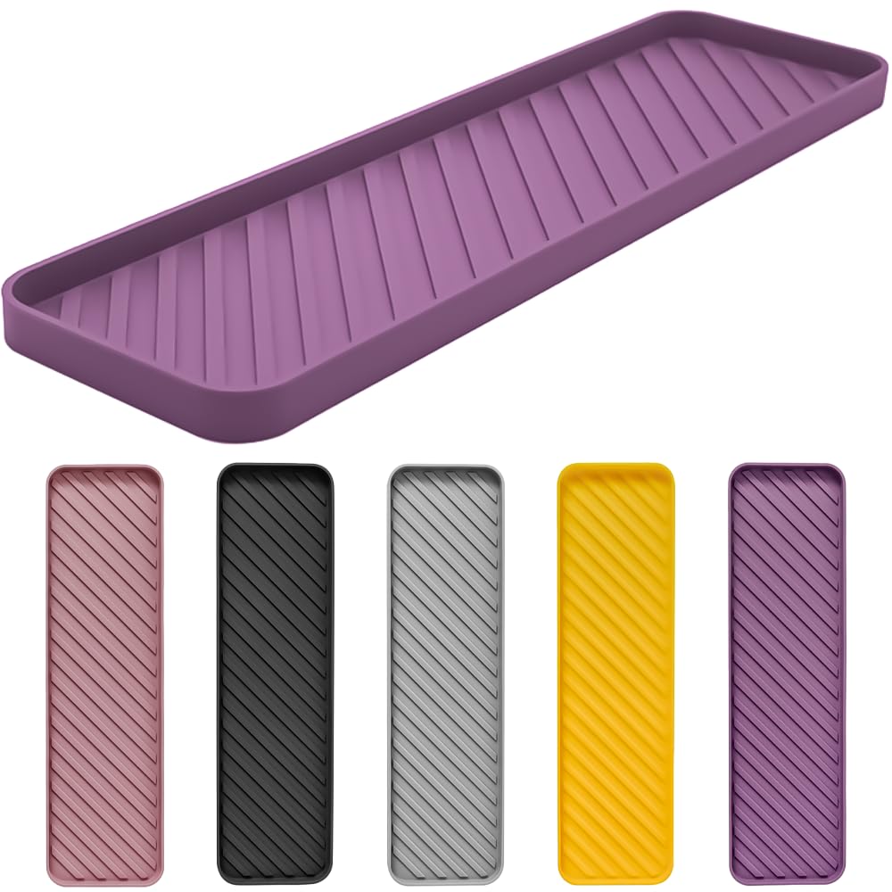 HvOvMvE Plateau De Rangement En Silicone Pour évier De Cuisine Et Salle De Bain - Passe Au Lave-Vaisselle - Plateau De Comptoir Antidérapant - Idéal Pour Le Maquillage Et Les Bibelots (Gris