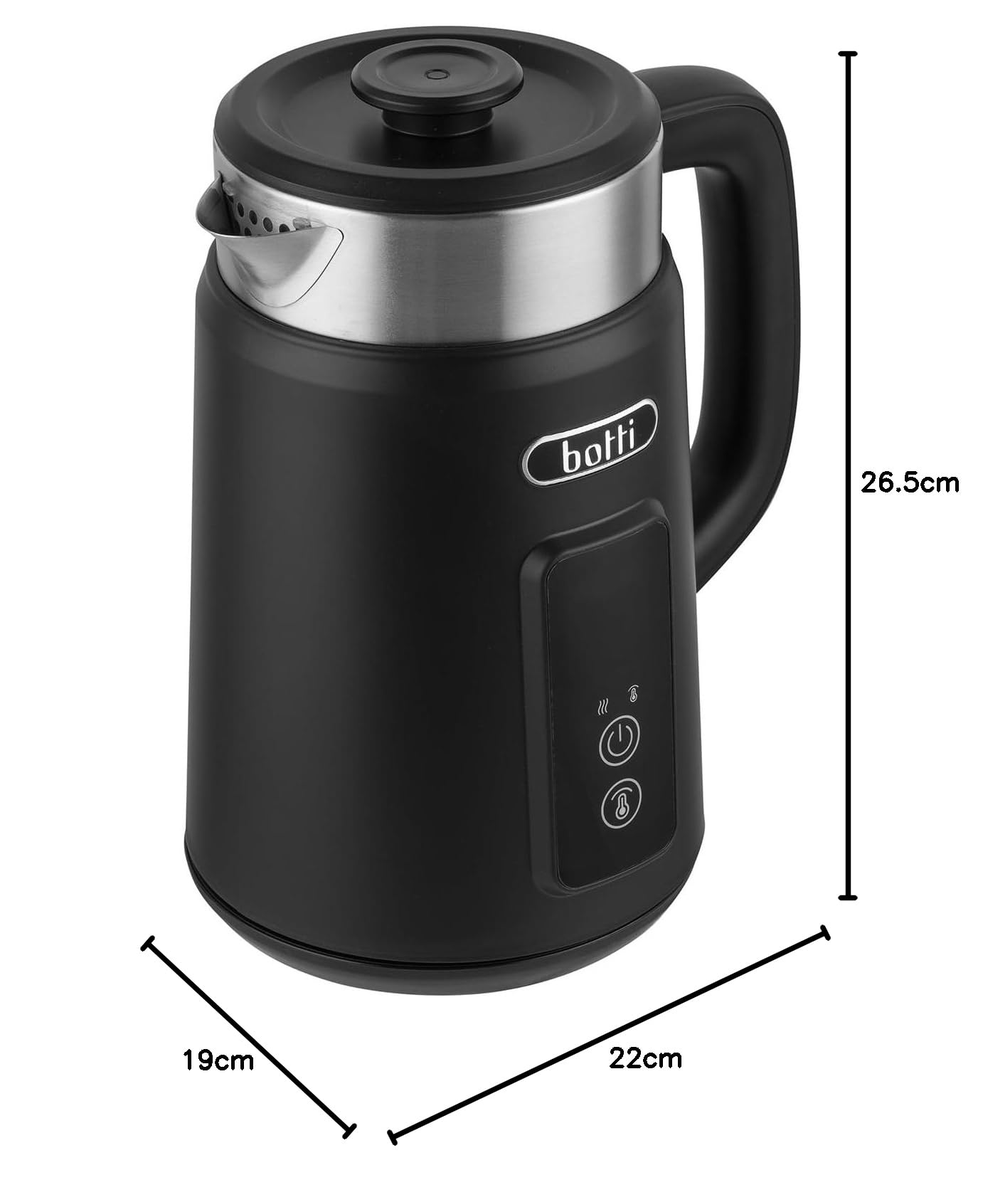 Botti Luiz hervidor 1,5L negro | Pantalla LED de temperatura | Diseño de doble pared | Base giratoria de 360° | Calentamiento rápido | Función de mantenimiento de calor | Apagado automático