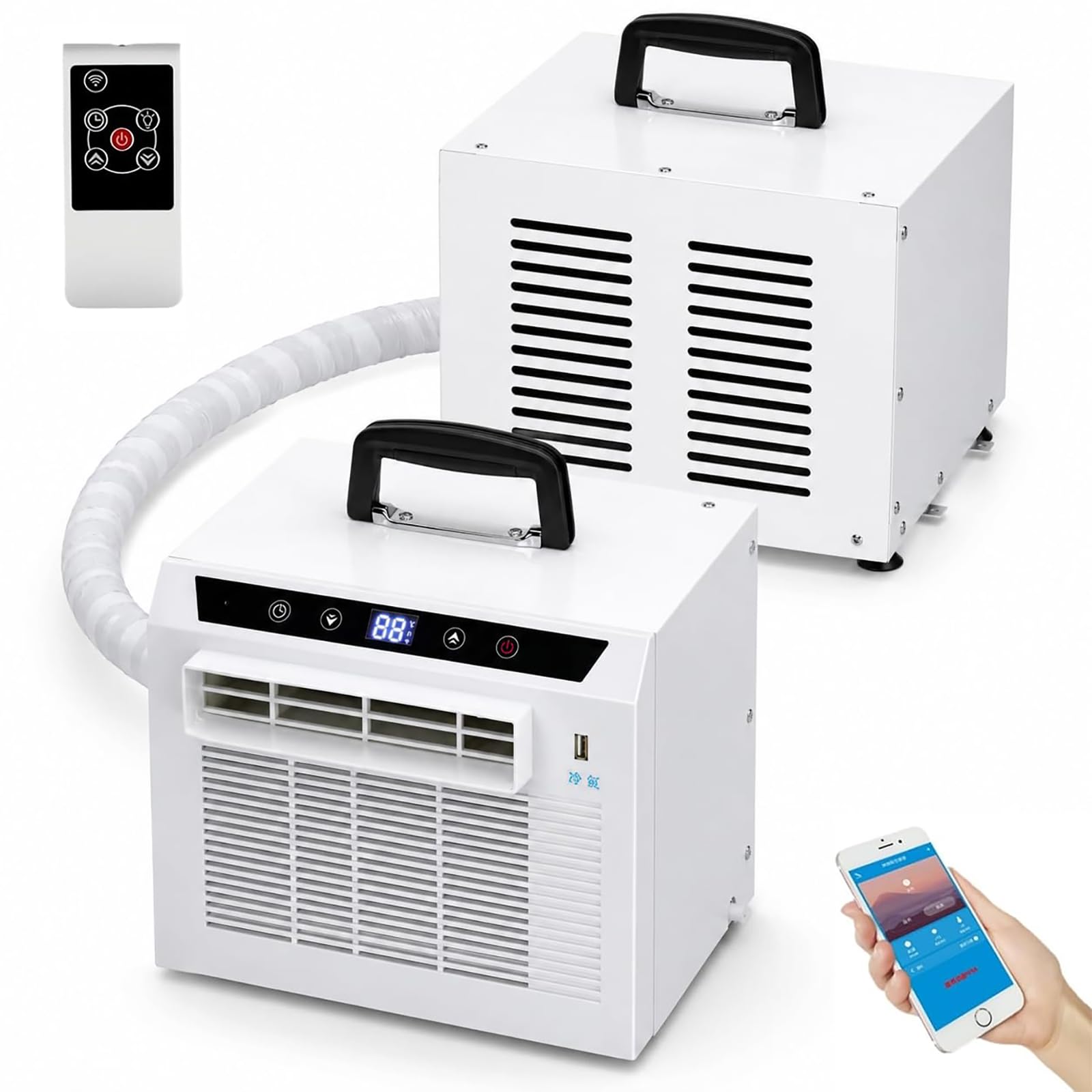 Acondicionador de Aire portátil Dividido 3000 BTU, Unidad de CA silenciosa de 1300W con Temporizador 12H y Remoto/WiFi, no se Necesita instalación para el hogar, Oficina, RV