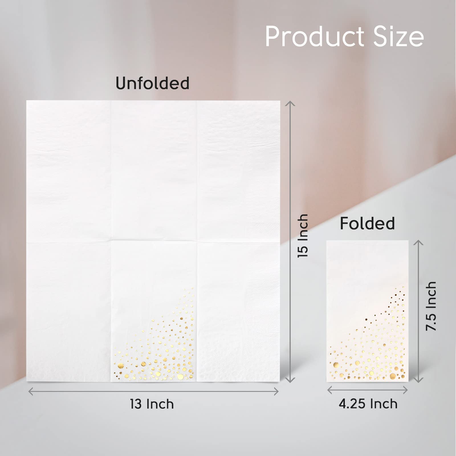 Elegantes servilletas doradas para cena, paquete de 100 servilletas blancas y doradas, desechables de 7.5 x 4.25 pulgadas, para fiestas, servilletas de fiesta doradas, servilletas desechables para