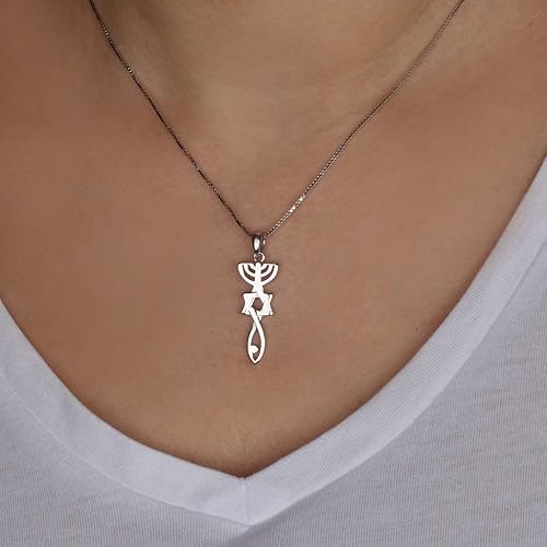 Vista 4 de Judaísmo mesiánico 925 plata esterlina símbolo mesiánico collar joyería hecha en Israel, circonita cúbica raras bendiciones espirituales