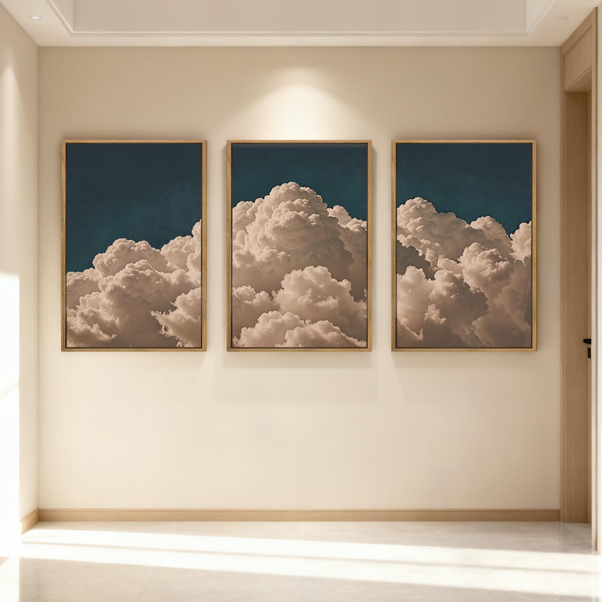 lianyibo Large Cloud Blue Wall Art Navy Cloud Canvas Painting Modern Abstract Sky Landscape Posters Prints for Living Room Decor(60x90cmx3/Frameless)
