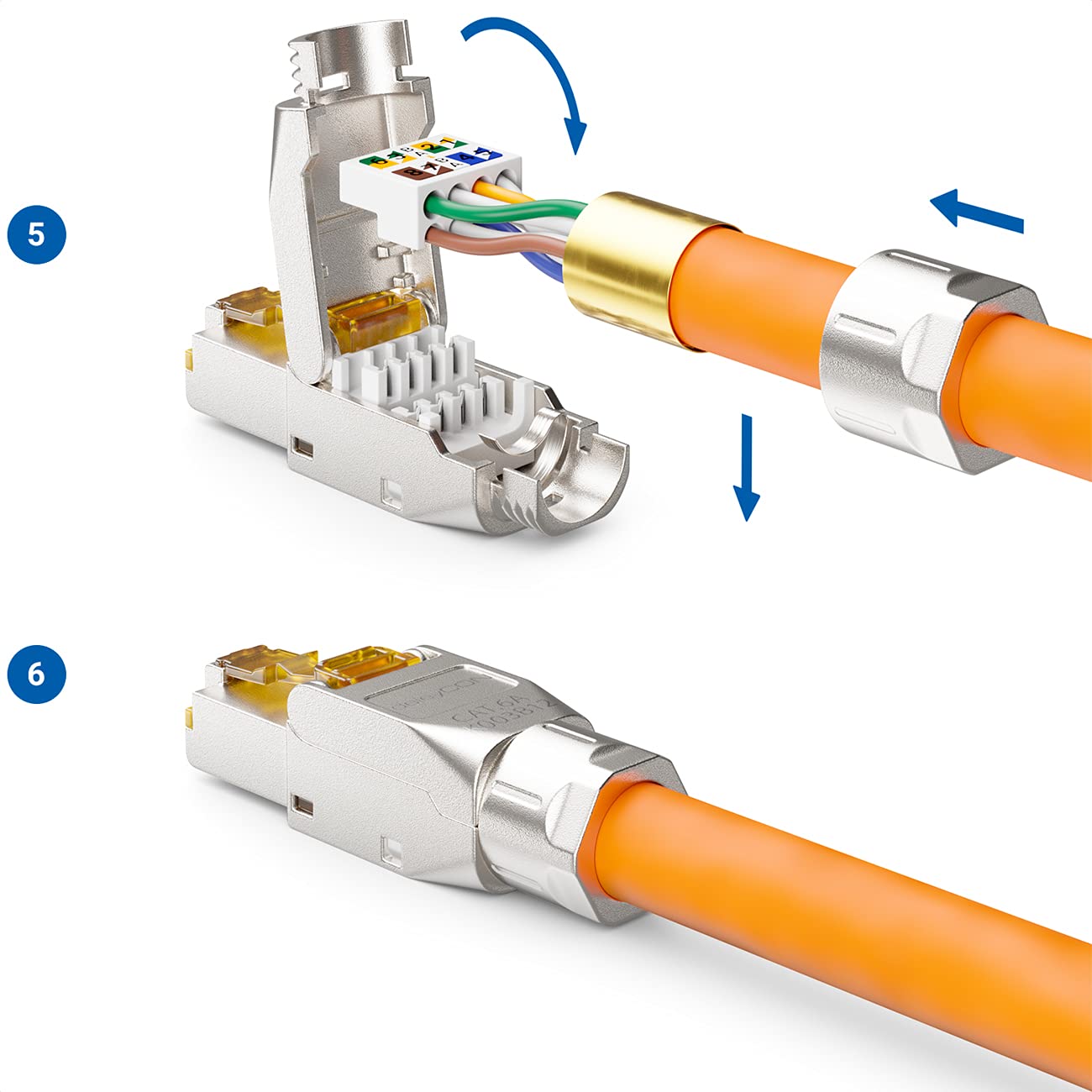 deleyCON 12x CAT 6a Connettore di Rete RJ45 a Sgancio Rapido con Schermatura 10 Gbit/s Spina di Rete per la Posa Rigidi di Cavi Grezzi Connettore RJ45 Ethernet LAN Cavo Patch DSL