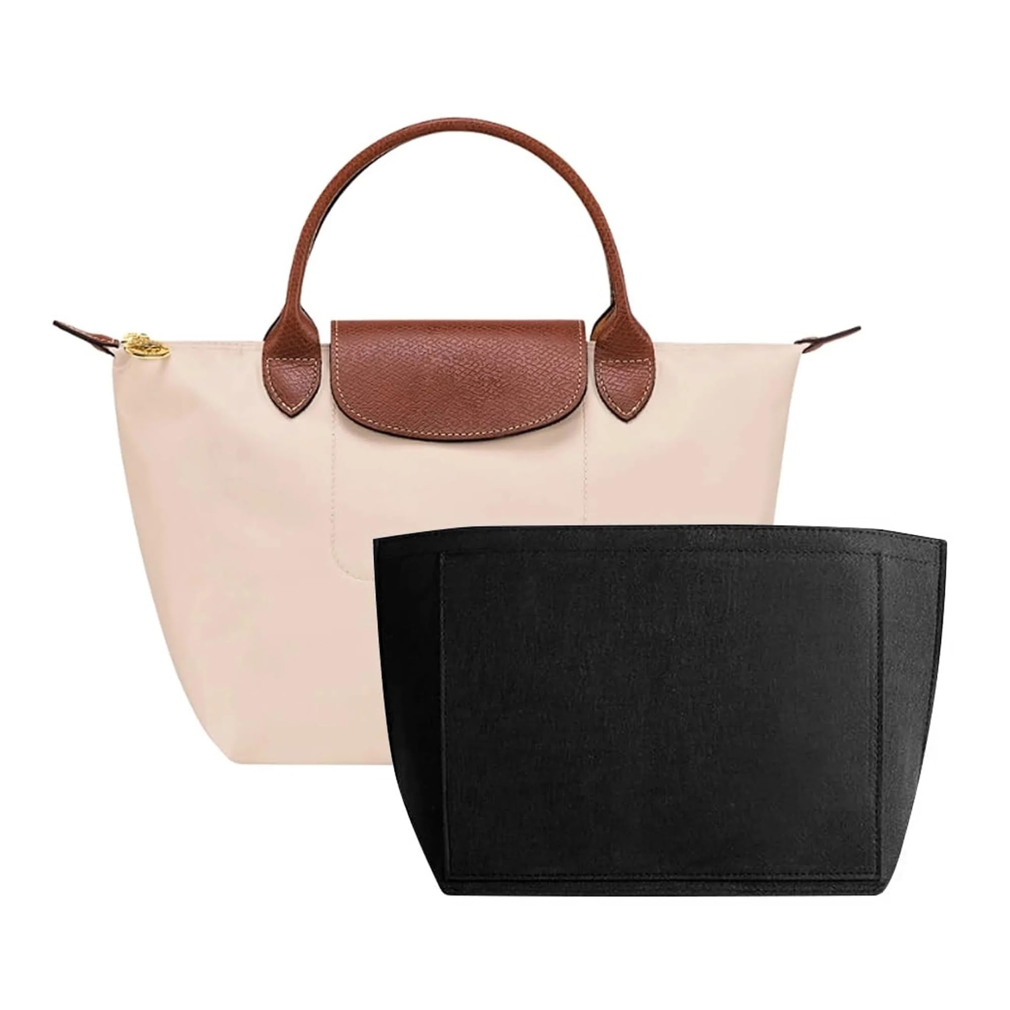 NJIEzhao Felt Handbag Insert Felt Tote Bag Organizer Insert with Zipper Multi-Pocket Handbag Shaper for Large Purse Makeup(Black,Mini)