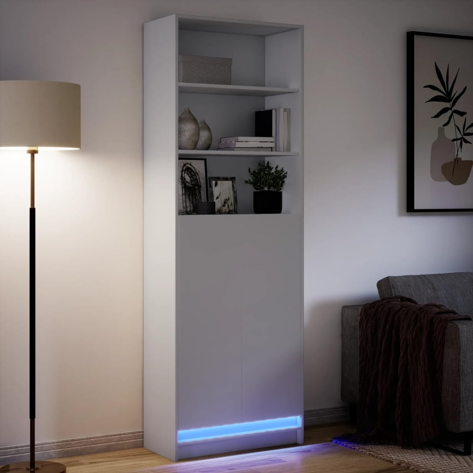 Gecheer Mobile con Luci LED RGB, Credenza con Illuminazione LED Moderna 69x32,5x200 cm in Truciolato, con Spazio di Conservazione e Ante per Soggiorno e Casa