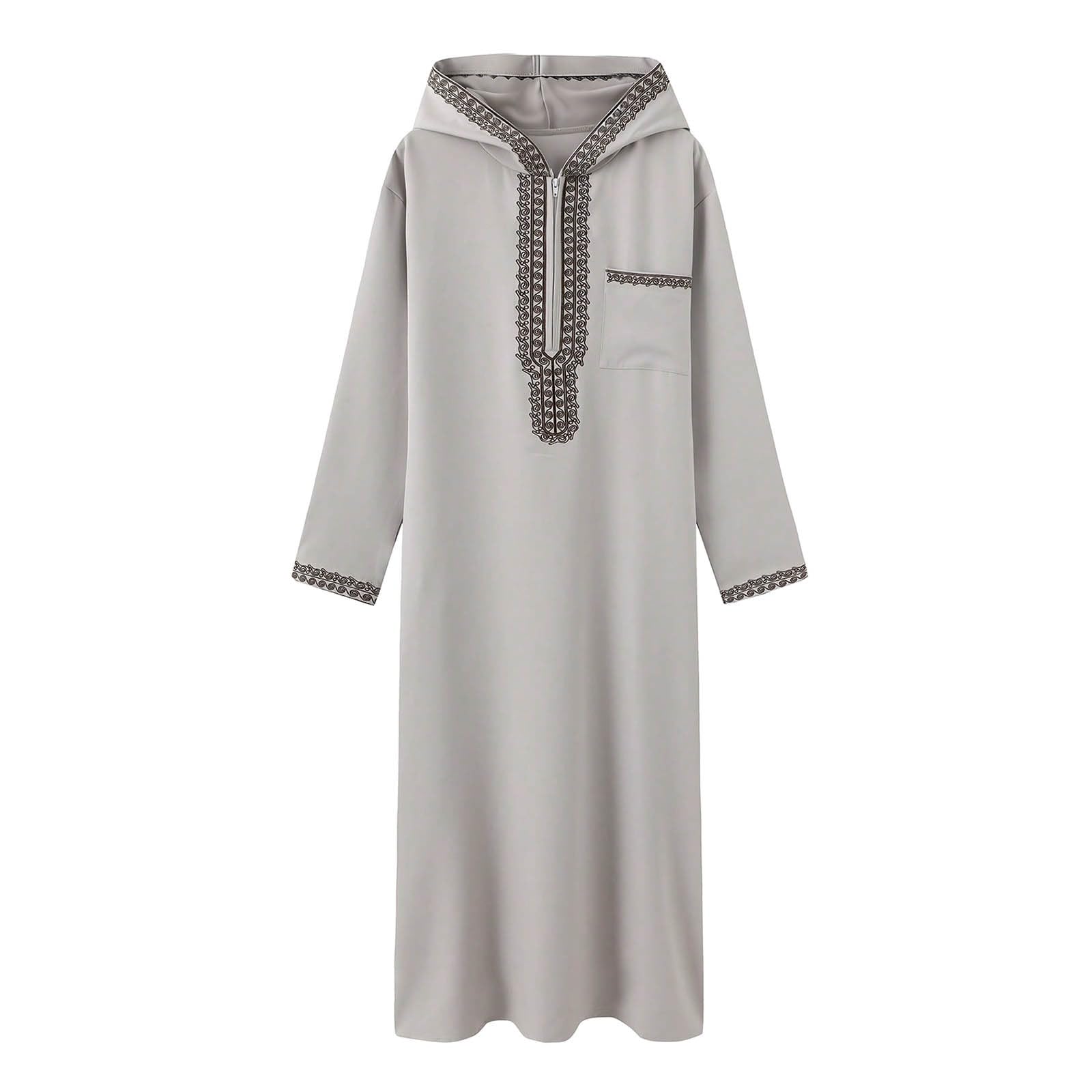 Elegante Sudadera Musulmana de Manga Larga Ajustada con Capucha y túnica Bordada con Cremallera para