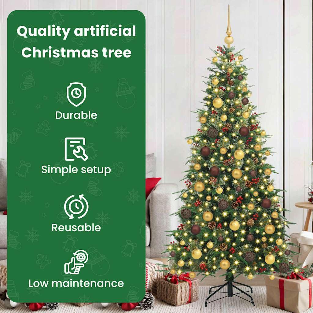 vidaXL Albero di Natale Artificiale con Rami Pieghevoli Verde 180 cm, Albero di Natale a forma di cono, decorazione resistente, luci festive con stringa bianca calda