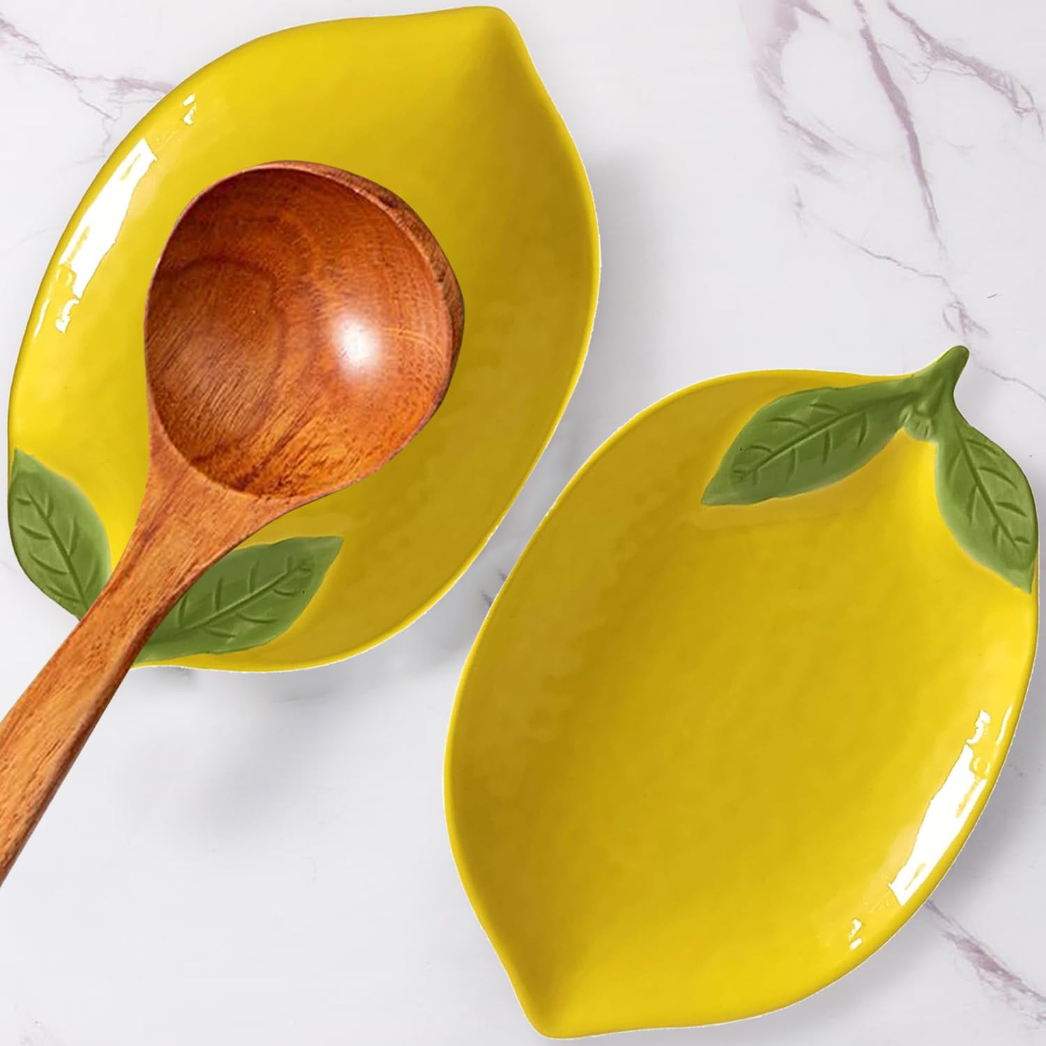 2 Stück Keramik Löffelablage, Zitronenlöffelablage für Küchentheke, Spoon Rest hitzebeständiger Utensilienhalter für Herd, Kochlöffelhalter für Küchentheke, Utensilienablage Utensil Rest Löffelruhe