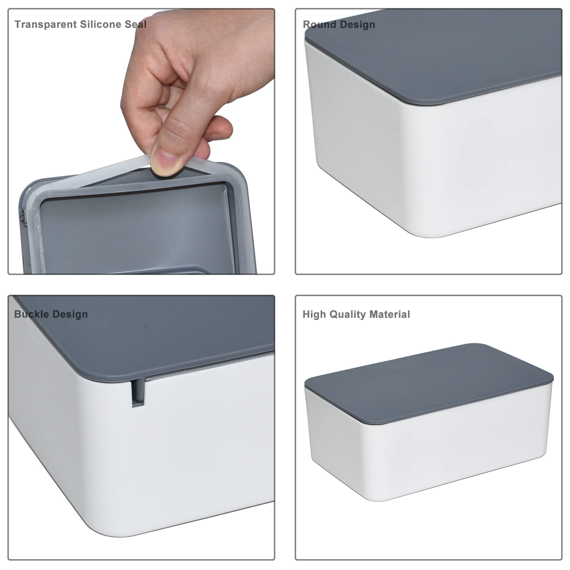Dispensador de toallitas para pañales, caja de almacenamiento de pañales, soporte dispensador de toallitas húmedas con tapa para el hogar, oficina, coches (gris-blanco)