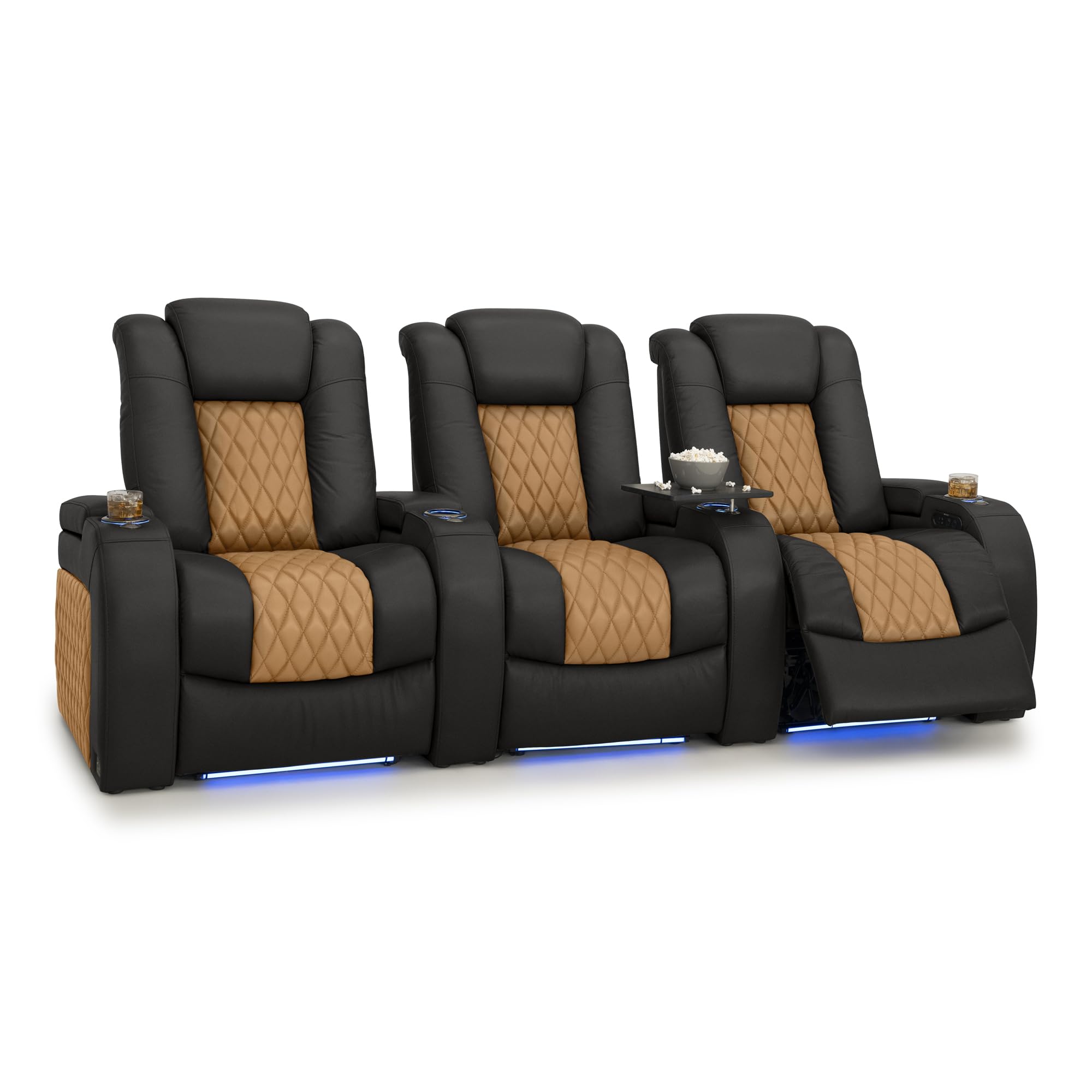 Seatcraft Diamante Home Theater Seating Black/Tan Oak Row of 3
