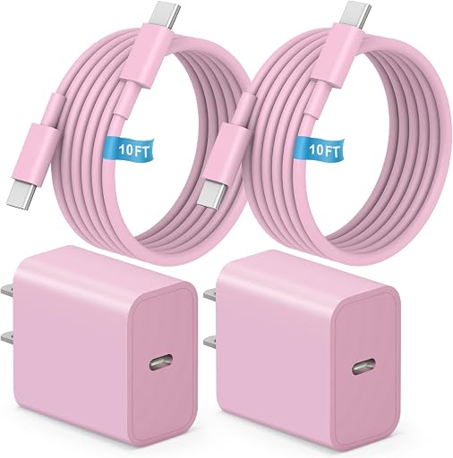 iPhone 17 16 15 Charger Fast Charging 10FT Cable 20W USBC Block 2Pack Pink | 2Pack [ETL Safety Certified] Charging Cord with Type C Cube for iPhone 17/17 Pro/17 Pro Max/16/16 Pro/16 Pro max/15