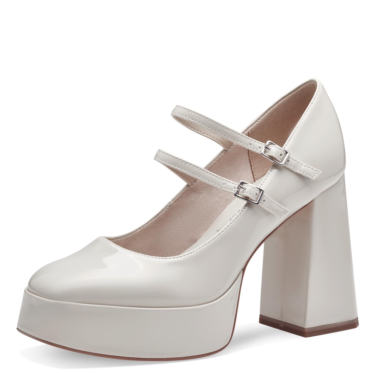 Tamaris Women's Vegan Block Heel Strappy Pumps, Ivory, 7.5 UK
