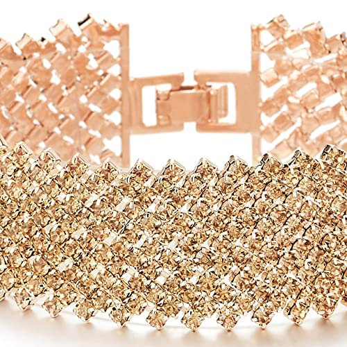 Sparkling Womens Rhinestones Pave Cluster Wide Bangle Bracelet, Bling Bling2