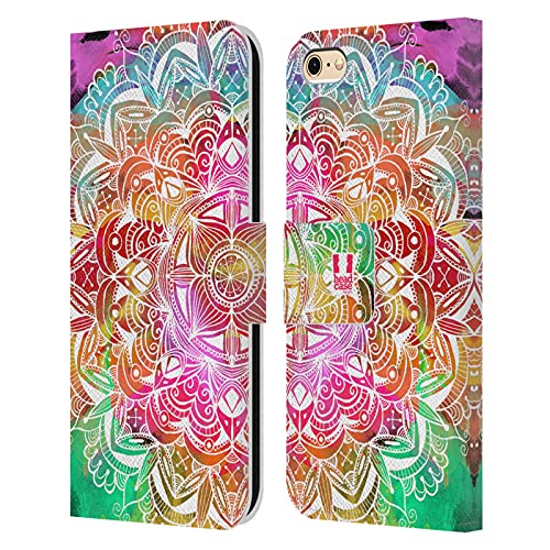 Head Case Designs Acuarela Garabatos de Mandala Carcasa de Cuero Tipo Libro Compatible con Apple iPhone 6 / iPhone 6s