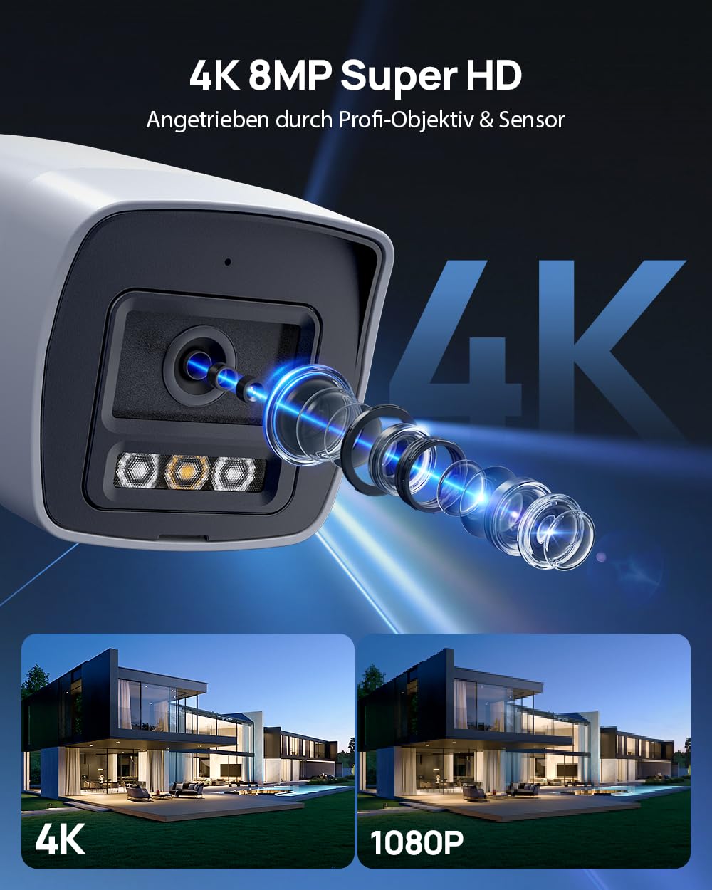 ANNKE 4K PoE Überwachungskamera Aussen mit Personen-/Fahrzeugerkennung | 8MP IP Kamera mit Audio und microSD Kartensteckplatz, EXIR 2.0 Farbnachtsicht, IP67 Wasserfest