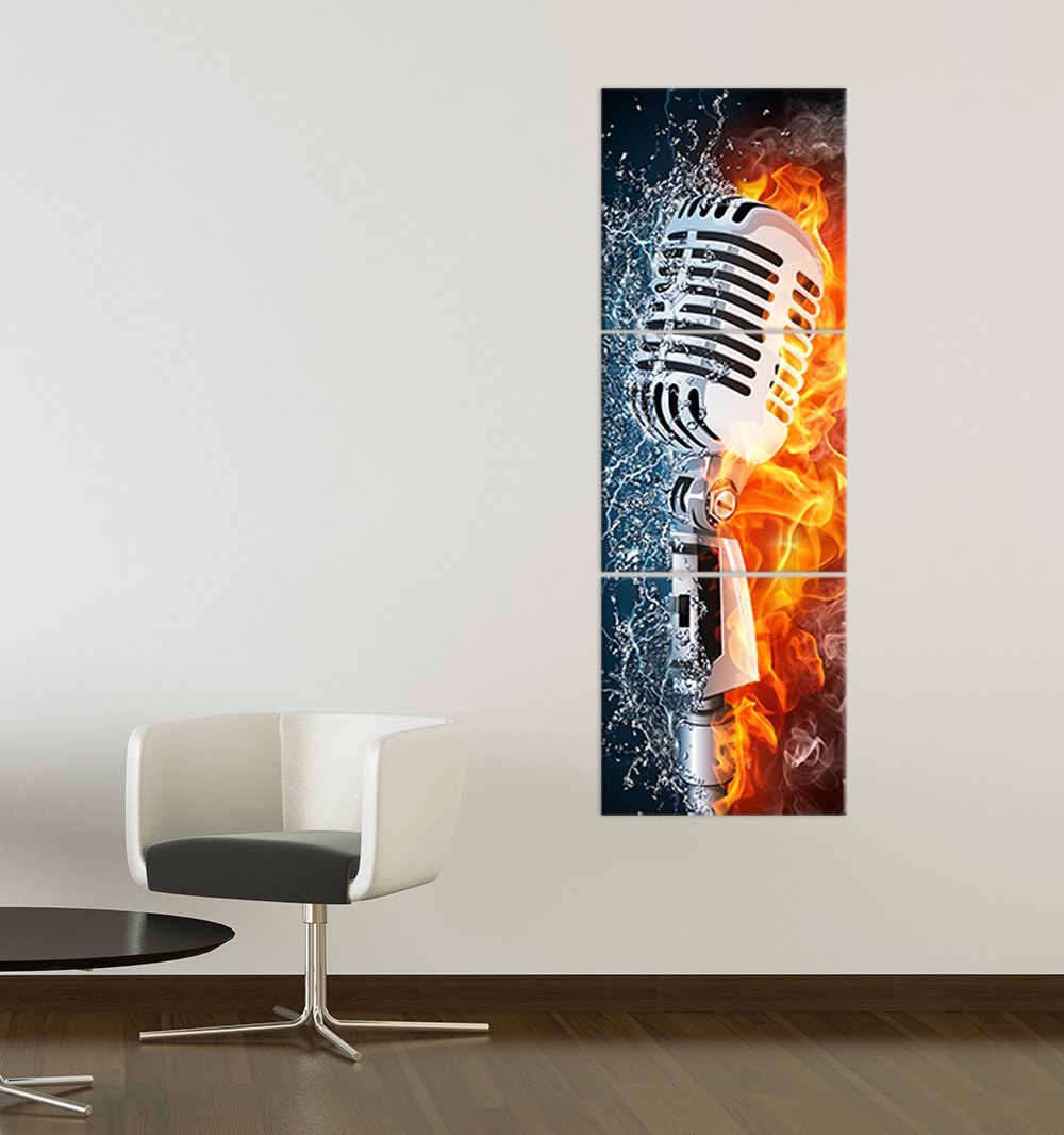 Bilderdepot24 Bild auf Leinwand | Microphone - Mikrofon Feuer und Wasser in 40x120 cm mehrteilig als Panorama Wandbild XXL | Wand-deko Dekoration Wohnung modern Bilder | 170336-40x120-3tlg