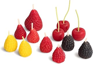 Set of 12 Assorted Fruit Handmade Beeswax Cake Candles with Cotton Wicks – Eco-Friendly Cherry Raspberry Strawberry Shaped Candles for Parties, Weddings, Cupcakes, Celebrations (Assorted Fruit)