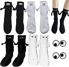 4 Paar Lustige Magnetische Saugnapf 3d Puppe Paar Socken Lustige Magnetische Socken für Frauen Männer, Unisex Lustige Halten Hände Socken mit 2 Cartoon Augen Stoff Patch