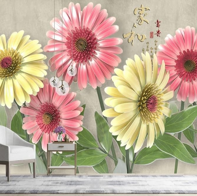 Fresque murale fleurs 3D pour habiller le fond de canapé du salon