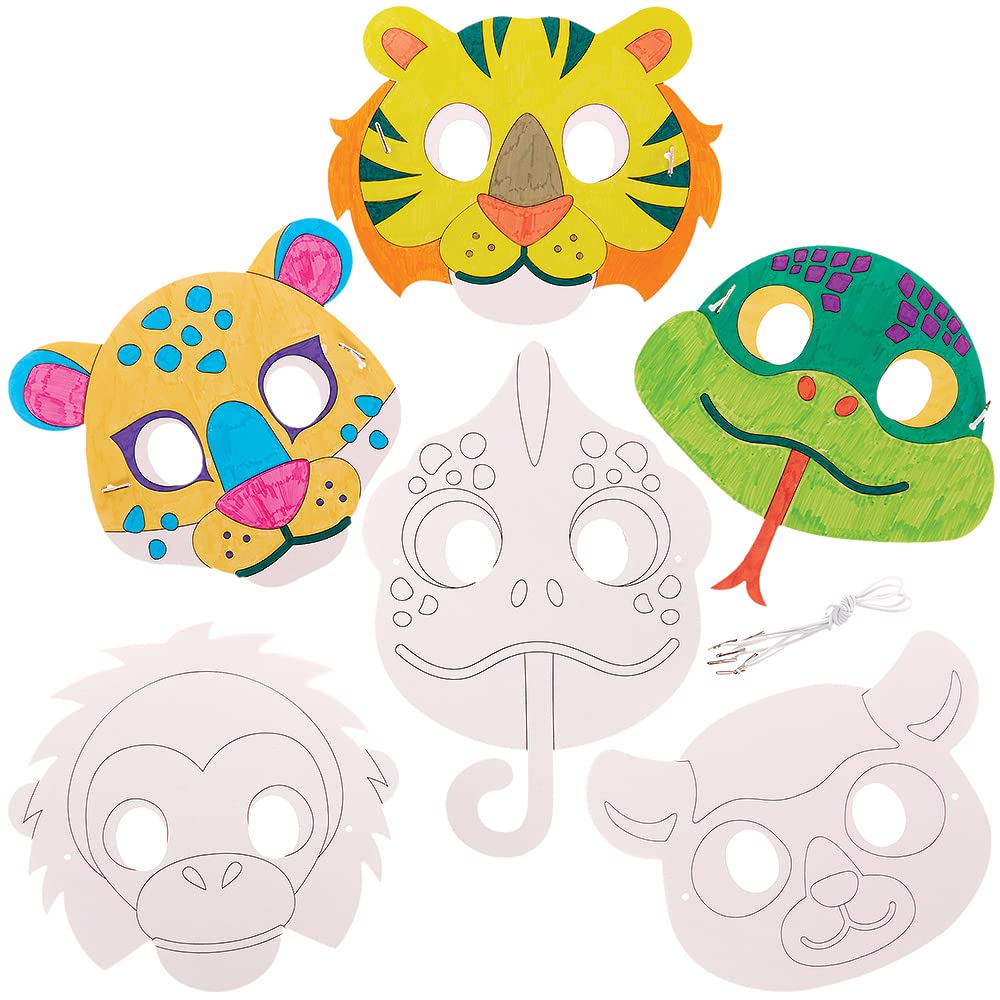 Baker Ross FX556 Kit máscaras animales de la selva - Pack de 10, Máscaras para fiestas infantiles