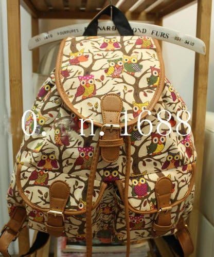 New Style Ladies Retro Owl Print Backpack Rucksack Shoulder Hand School Bag (Yellow)