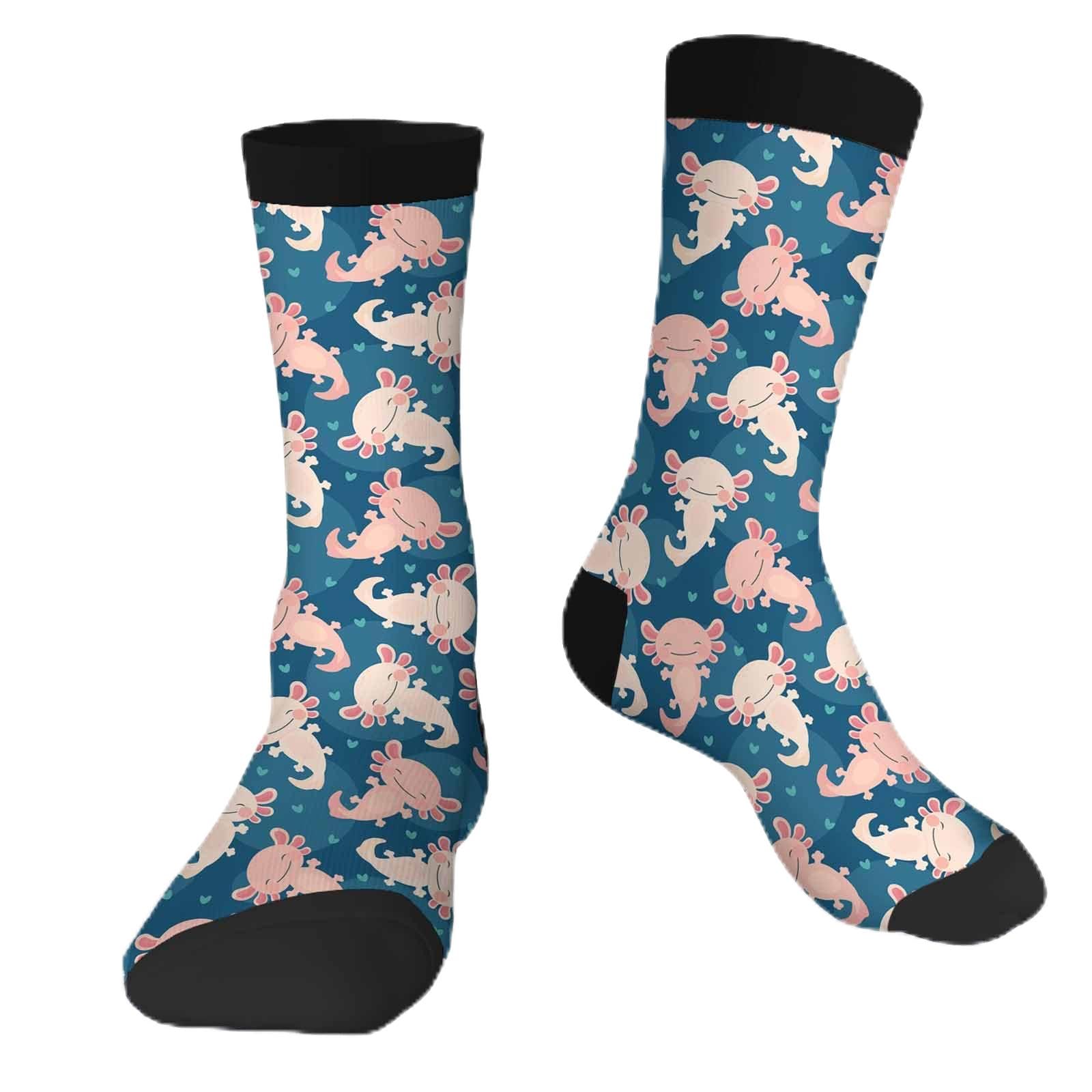 Axolotl Kawaii Funny Socks Novelty Casual Crew Socks Contrast Color Design for Women Men