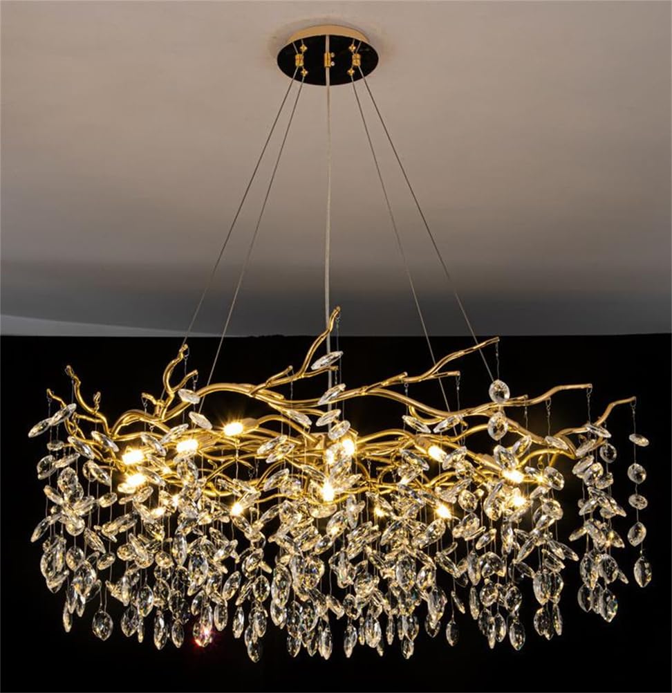 KXEcoLife Modern Crystal Chandelier Luxury Raindrop Pendant Lighting Contemporary Round Chandeliers Art Deco Tree Branch Light Fixture for Dining Room Kitchen Bedroom Living Room,Dia80cm