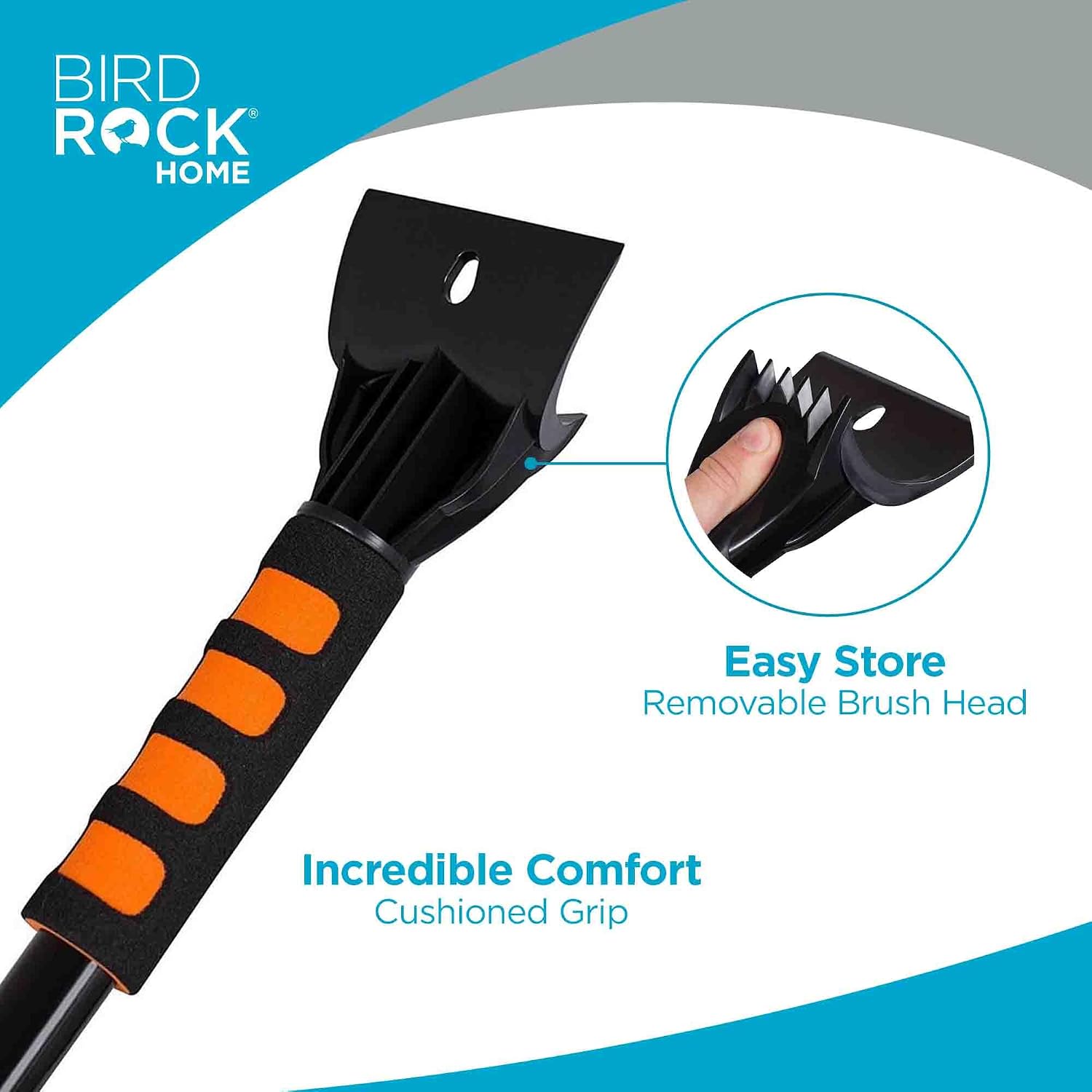 BIRDROCK HOME 20” Snow Brush w/Ice Scraper for Car | 9.5” Wide Bristle Brush, Lightweight w/Pivoting Head | Ergonomic Grip Cleaner - SUV, Truck, Windshield, Roof & Windows | Winter Broom