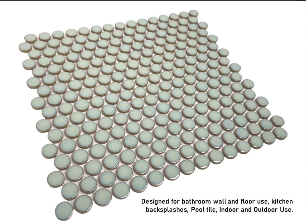Tenedos Penny Round Vintage Green Glossy Porcelain Mosaic Tile for Bathroom Floor, Wall, Kitchen Backsplash, Pool Use (Green, 1 Sheet)