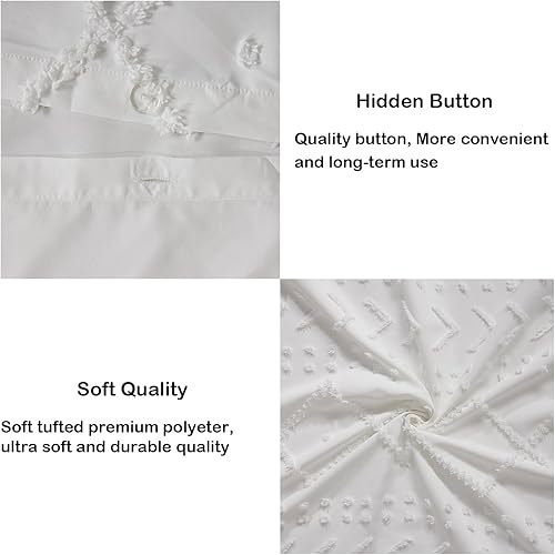 Miniatura 5 de Funda de edredón blanca tamaño Queen, funda de edredón suave similar al algodón Queen de 3 piezas para todas las estaciones, fundas de edredón