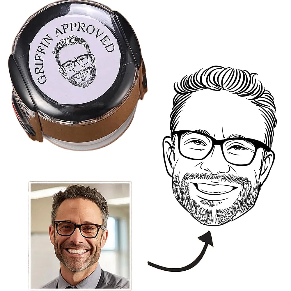 Custom Face Stamp Self Inking Custom Portrait Stamp from Photo, Hand-Drawn Portraits Stamps, Personalized Photo Teacher Stamper with Portrait & Text