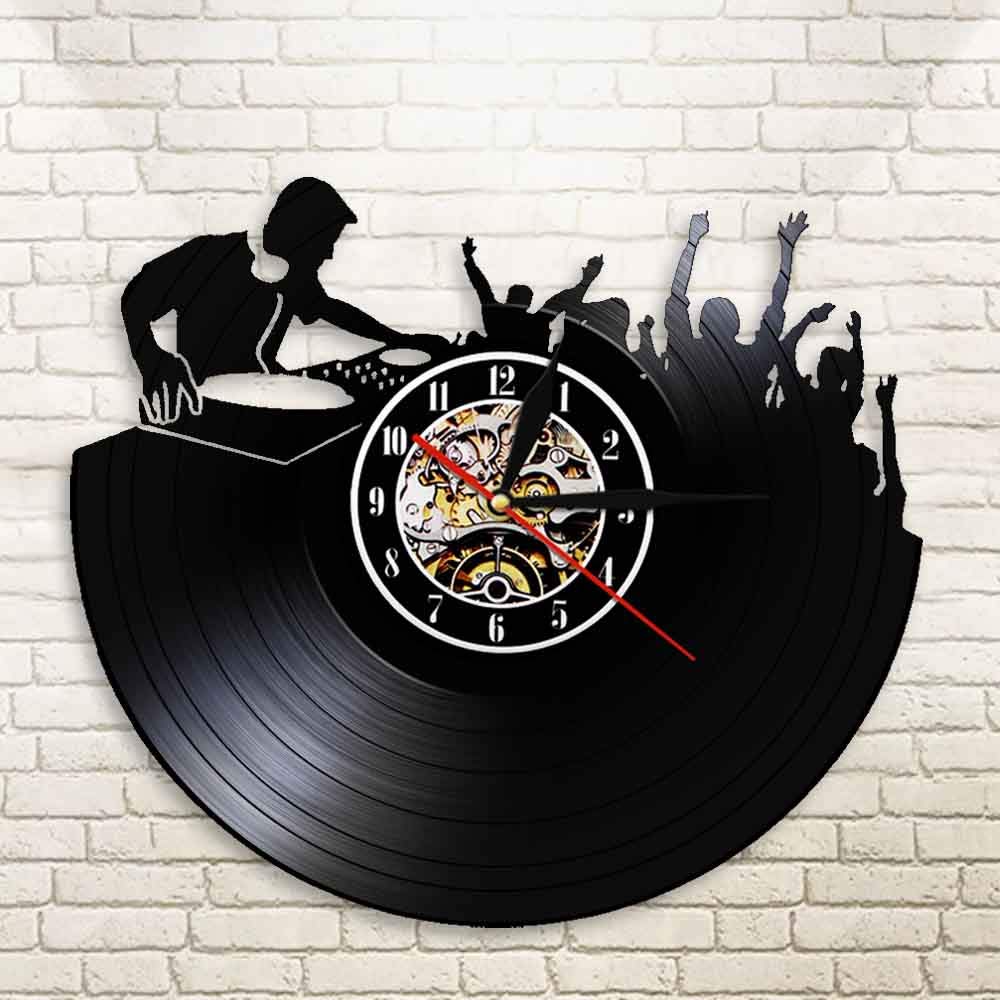 ELD Dia 30cm Night Club Music Festival Dj Booth Stage Turn Tables Night Club Wall Decor Orologio da Parete Disco Dance Party Vinyl Record Orologio da Parete 7 Colori Che cambiano Regalo per Bambini