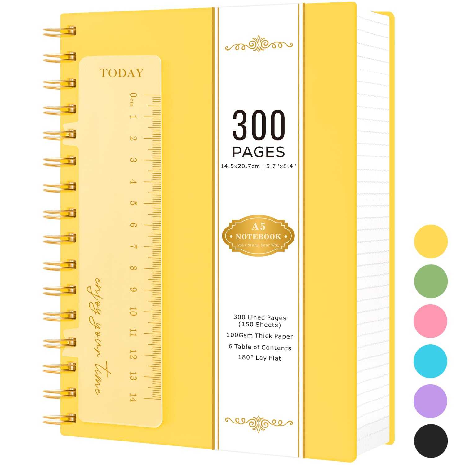 NIRMIRO A5 Notebook Notepad, 300 Pages Spiral Notebooks for Writing Wirebound Thick Note Book with 100GSM Lined Paper