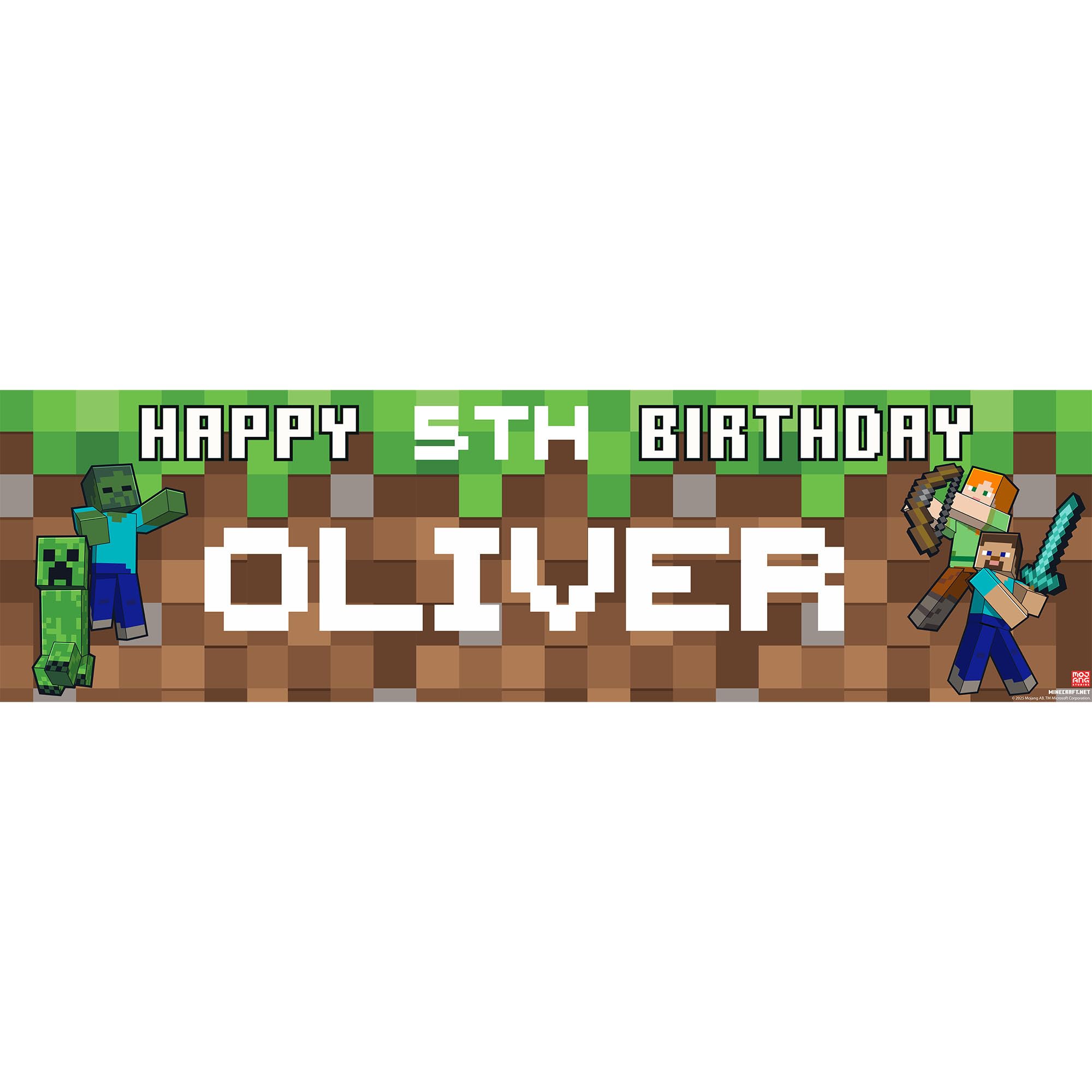 Minecraft Personalised Birthday Banner for boys – Custom Name and age Party Decoration, Large 4.5ft x 1.3ft (140cm x 40cm), Minecraft Theme Party Backdrop for Kids