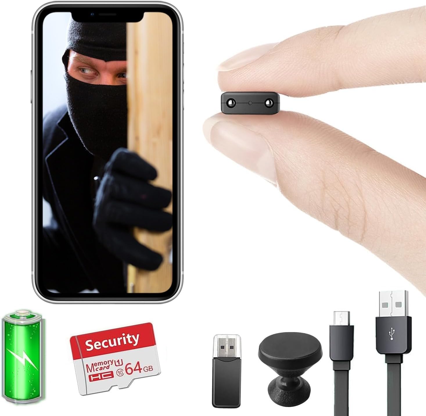 【Free 64G】Smallest Wireless WiFi Battery Camera,HD1080P Spy Camera,Mini Baby Monitor Camera,Pet Camera,Nanny Cam with Night Vision,Motion Detection,Cloud Storage for Security with iOS Android APP