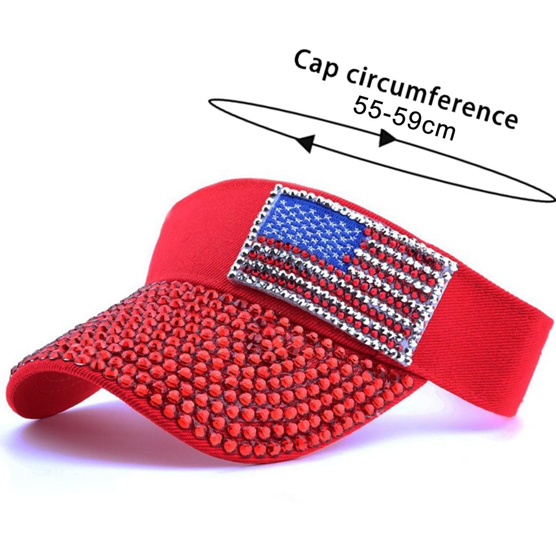 JNKET Women Sun Visor Hat Rhinestone Empty Top Hat American Flag Visor Cap Outdoor Sport Cap (US, Alpha, One Size, Medium, C)