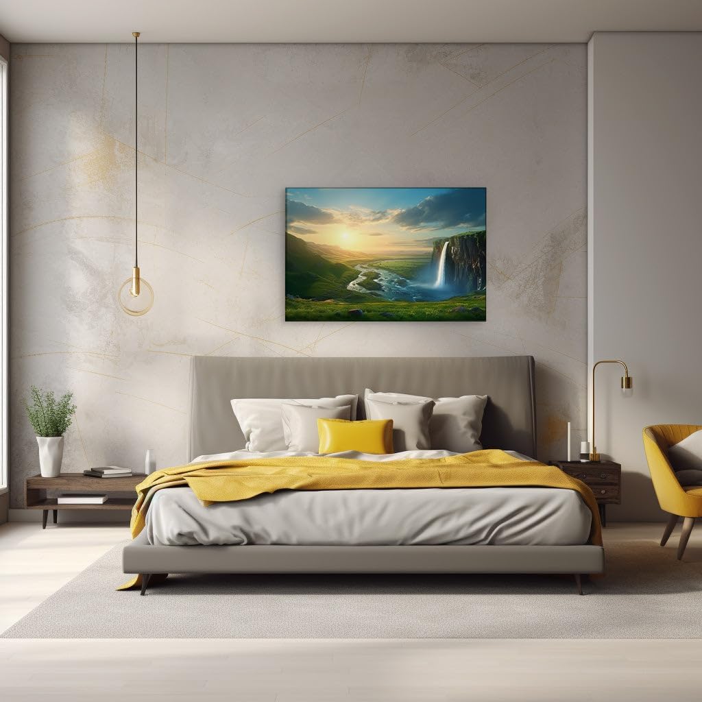 Canvas for Living room. Sunset Serenity: A Digital Ode to Nature's Majestic Peace, 27 x 18 inch Canvas Wall Art - Beach Sunsets And Sunrises - Modern Home Decor